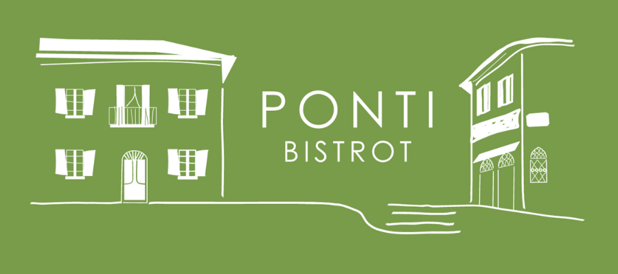 Ponti Bistrot: the logo with two houses in line drawing
